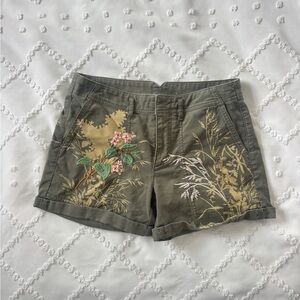 Anthropologie Olive Floral Embroidered Shorts